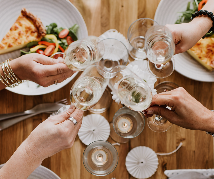 A dinner party with a clean and organized home